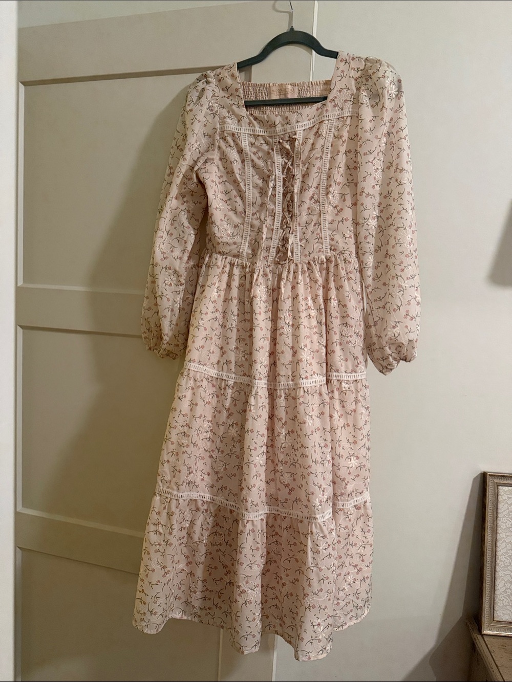 Women's Floral Midi Dress - Pale Blush Pink. Only worn once